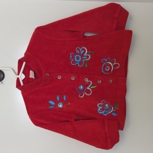 Cakewalk button down terry cloth sweater red w/ blue flowers NW/OT aprx Sz. 2-3T